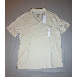 Goodfellow Textured Knit Short Sleeve Polo Shirt Beige Standard Fit Mens Large